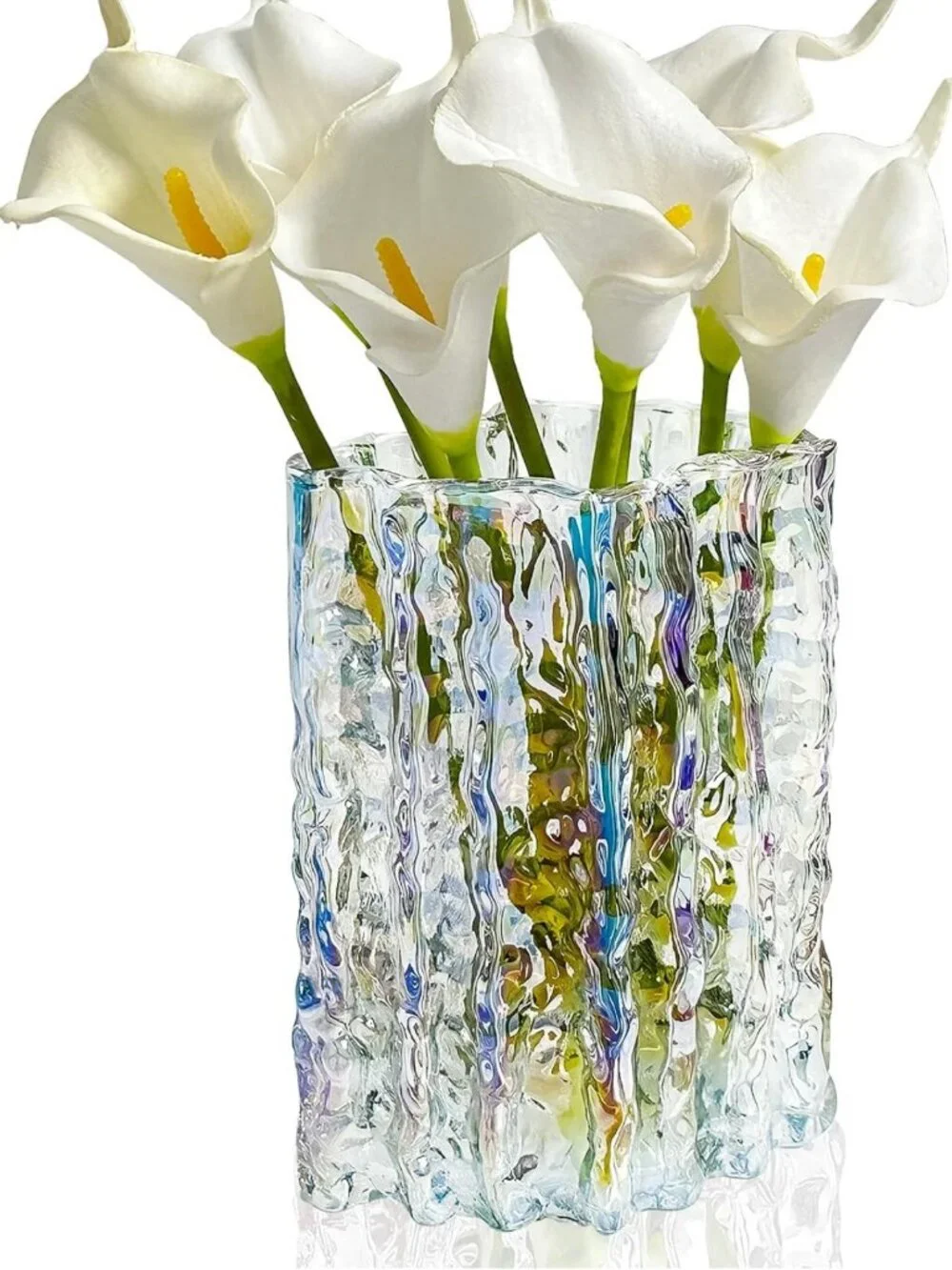 Heavy Duty Iridescent Glass Flower Vase for Home Decor, Weddings & Centerpieces